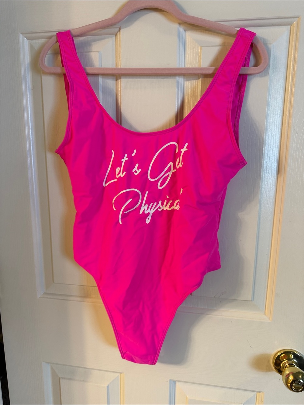 Bright Hot Pink One-Piece Swimsuit with White Script